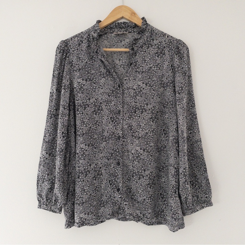 Loft Outlet Black and White Floral Button Down Top